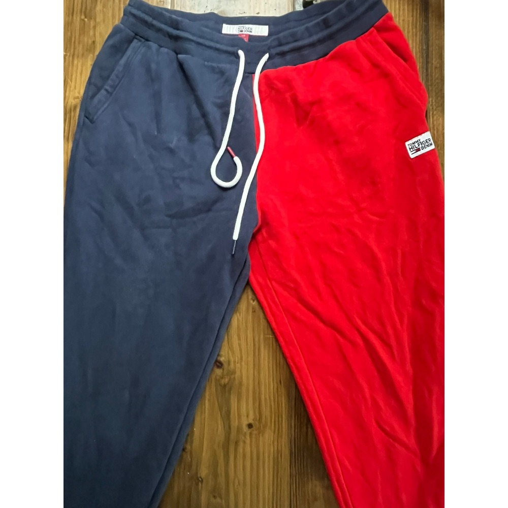 Tommy Hilfiger Denim Mens‎ Split Color Sweatpants Navy Red Joggers Size L
